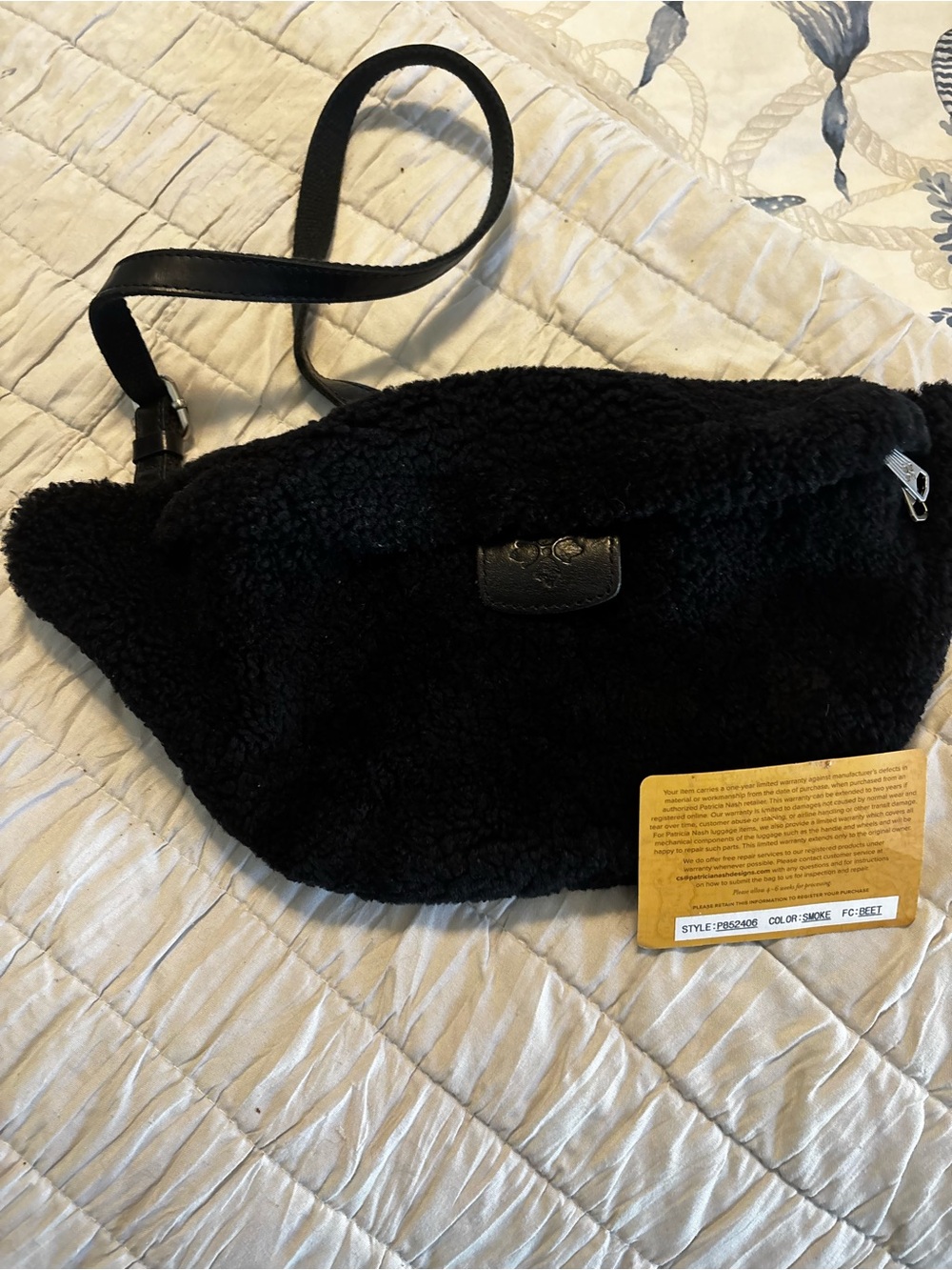 Patricia Nash Black Faux Shearling Crossbody Bag